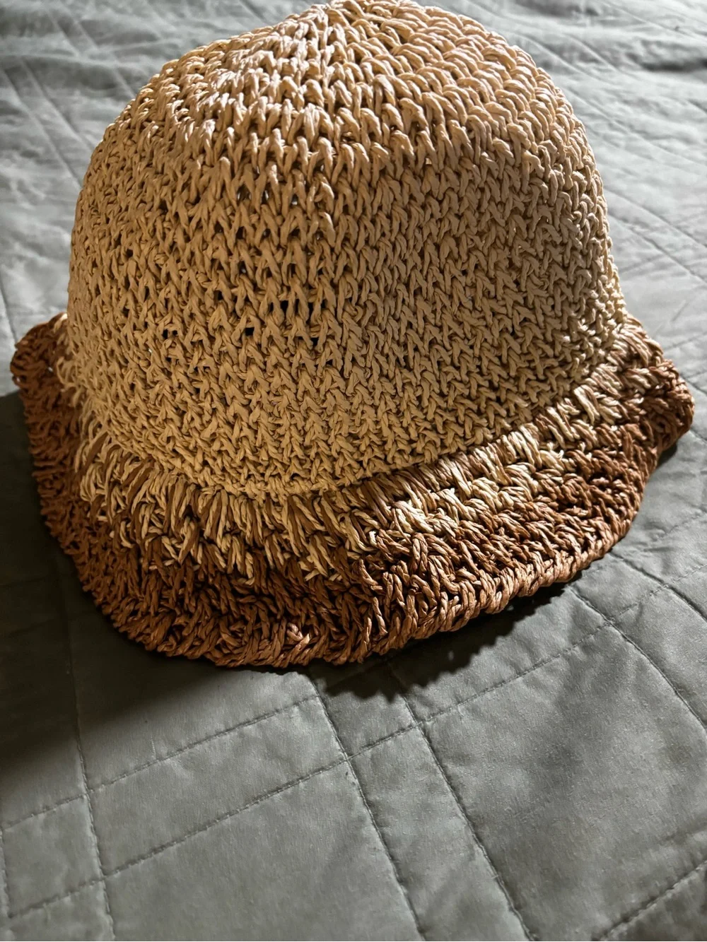 Eugenia Kim Two-Tone Woven Straw Bucket Hat in Natural and Tan NWT